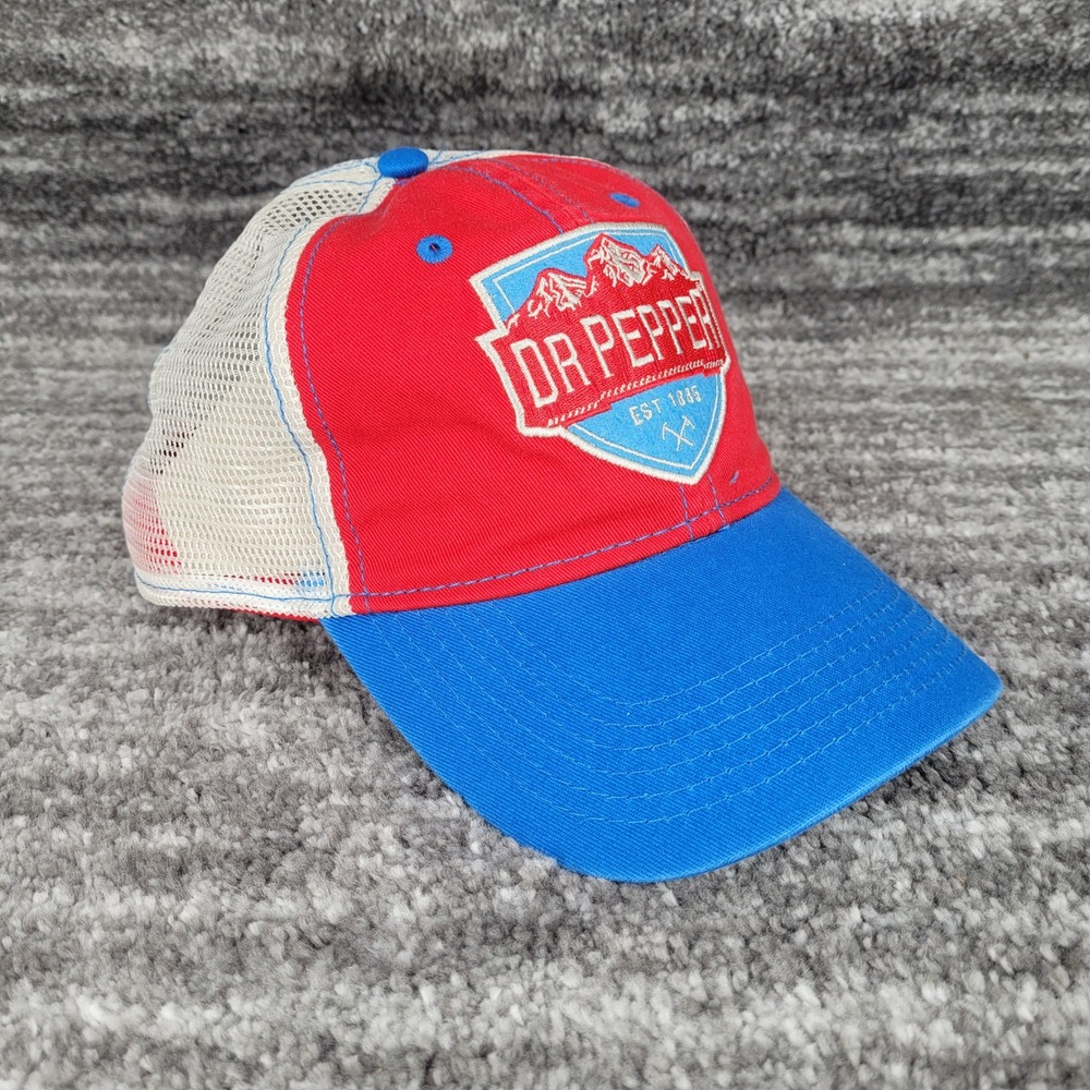 Dr Pepper Hat Mens Red Blue White Trucker Cap Snapback Adjustable Mesh Soda Logo
